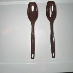 Vintage Foley Slotted Spoon & Serving Spoon Nylon Plastic Brown